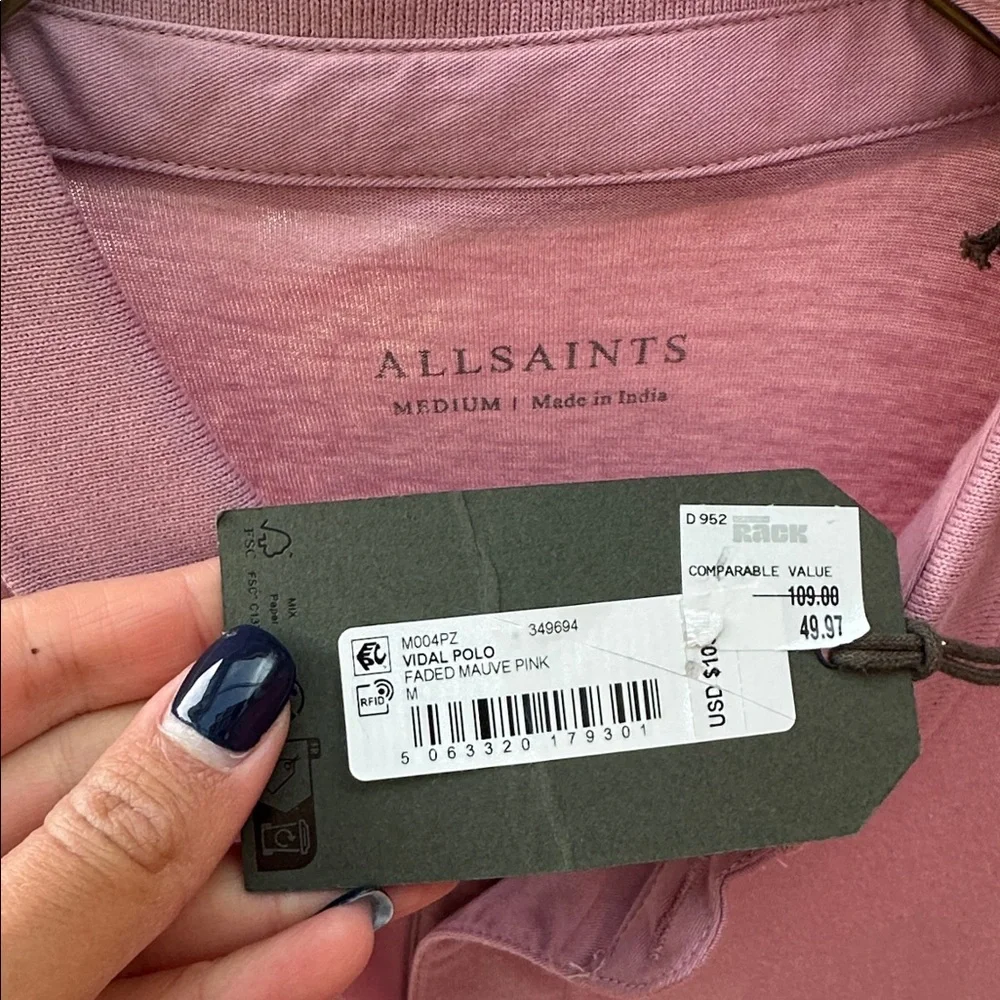 All Saints Pink Polo Shirt - Picture 3 of 3
